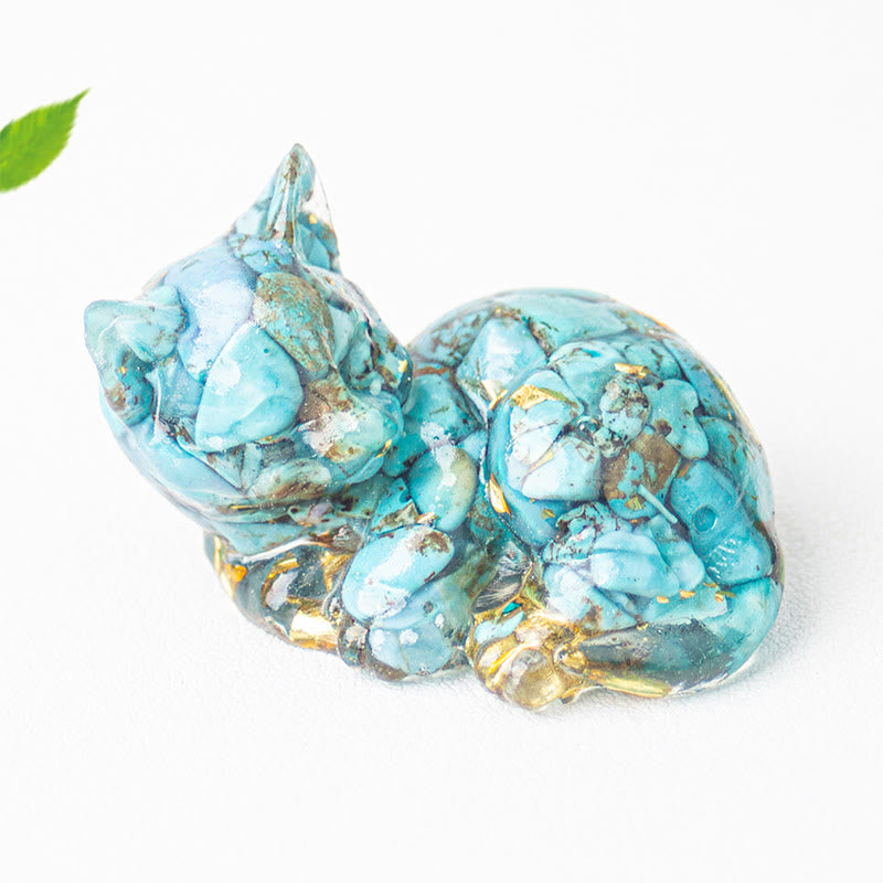 Buddha Stones Crystal Chip Epoxy Resin Small Cat Positive Decoration  - Turquoise(32*43*53mm) - image 17
