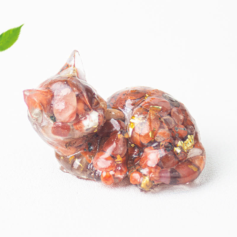 Buddha Stones Crystal Chip Epoxy Resin Small Cat Positive Decoration  - Red Agate(32*43*53mm) - image 11
