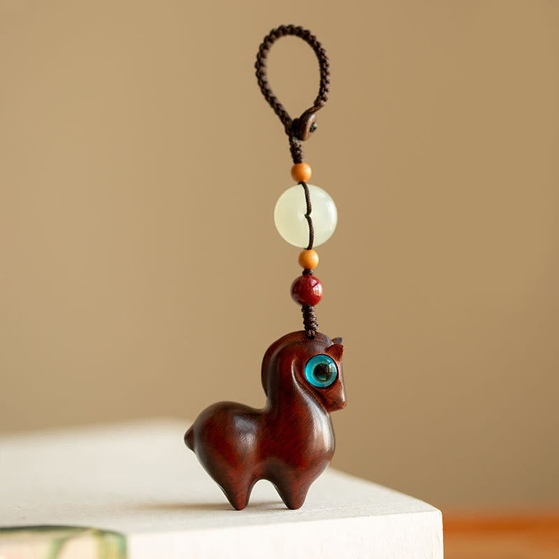 Buddha Stones Year of the Horse Small Leaf Red Sandalwood Green Sandalwood Ebony Wood Calm Key Chain - Small Leaf Red Sandalwood - Button Rope - image 5