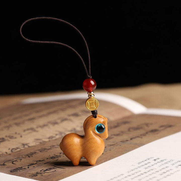 Buddha Stones Year of the Horse Small Leaf Red Sandalwood Calm Key Chain Phone Hanging Decoration - Sandalwood - Phone Hanging Decoration - image 7