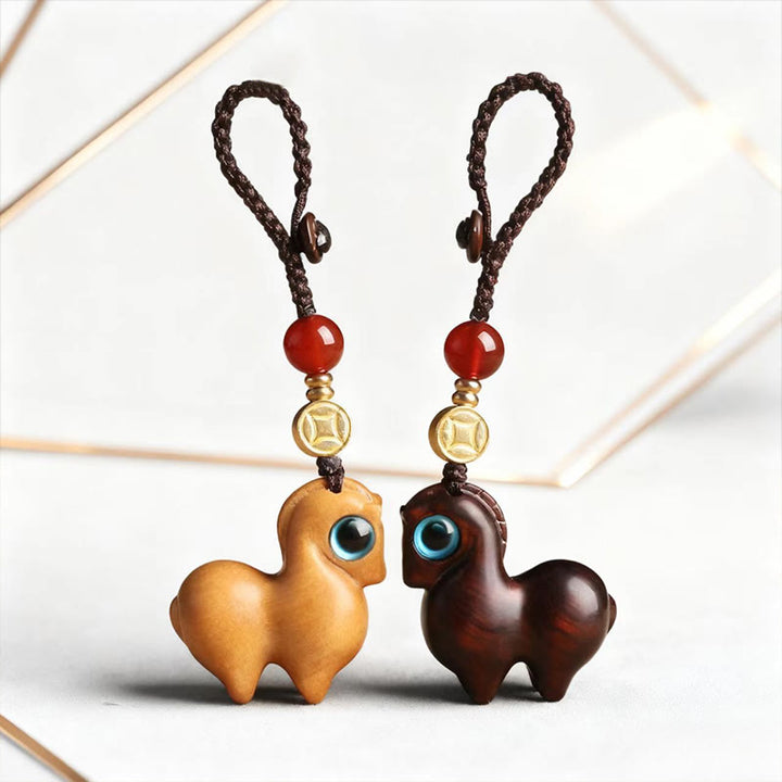 Buddha Stones Year of the Horse Small Leaf Red Sandalwood Calm Key Chain Phone Hanging Decoration - image 6