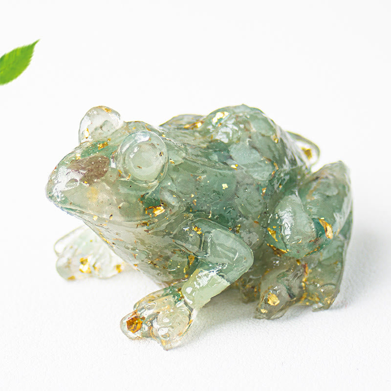 Buddha Stones Crystal Drip Resin Small Frog Passion Decoration Statue - Green Aventurine (65*55*38mm) - image 6