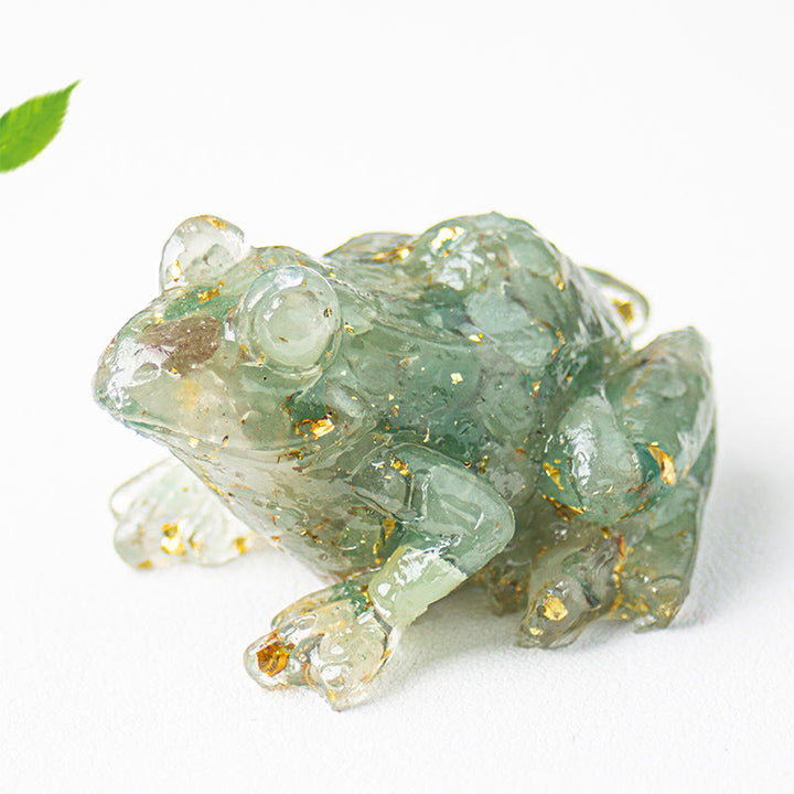 Buddha Stones Crystal Drip Resin Small Frog Passion Decoration Statue - Green Aventurine (65*55*38mm) - image 6