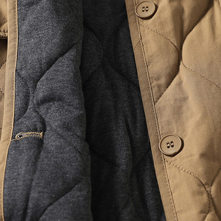 Buddha Stones Plain Buttons V-Neck Long Sleeve Women's Cotton Coat With Pockets - image 3