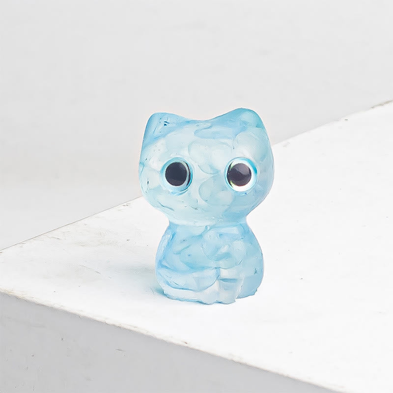 Buddha Stones Crystal Drip Resin Small Cat Purification Decoration Statue - Aquamarine(34*25*22mm) - image 8