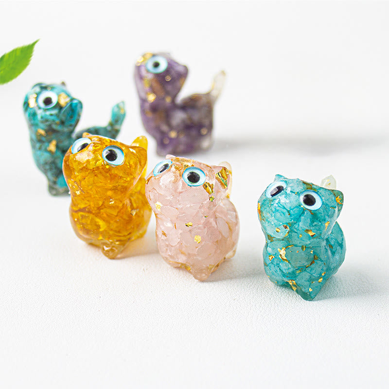 Buddha Stones Crystal Drip Resin Small Cat Serenity Fulfilment Decoration Statue - image 28