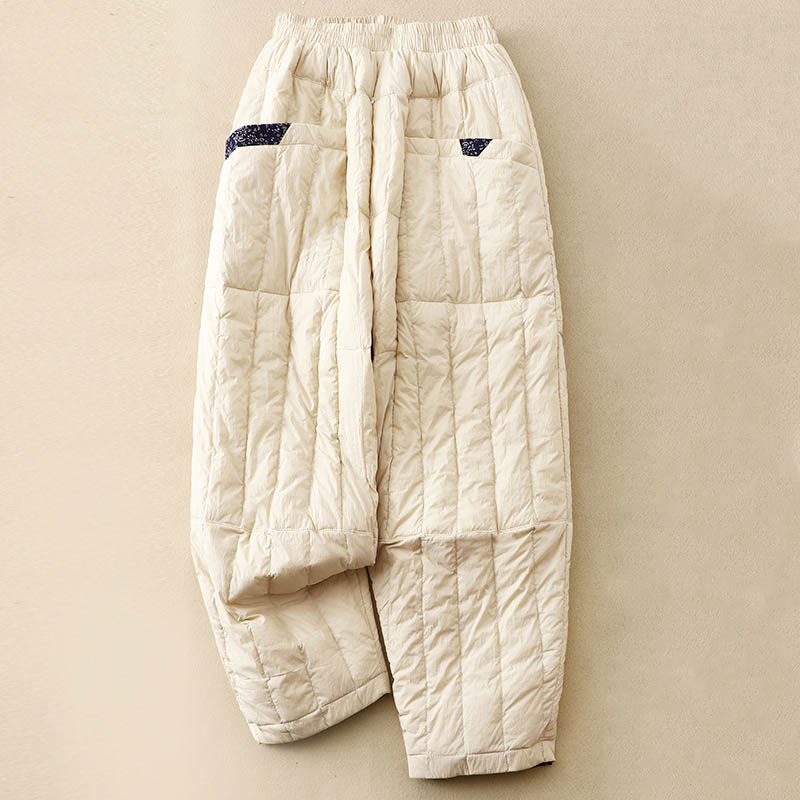 Buddha Stones Women's Winter Thermal Patchwork Cotton Pants With Pockets - Cornsilk - US8-10，UK/AU12-14，EU40-42 (2XL) - image 0