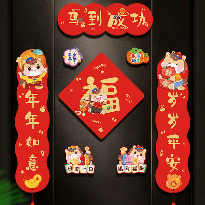 Buddha Stones Year of the Horse Magnetic Spring Festival Tassel Design Blessings Spring Couplets  - 8Pcs Blessings Arrive With the Horse - Magnetic & Adhesive Type - image 5