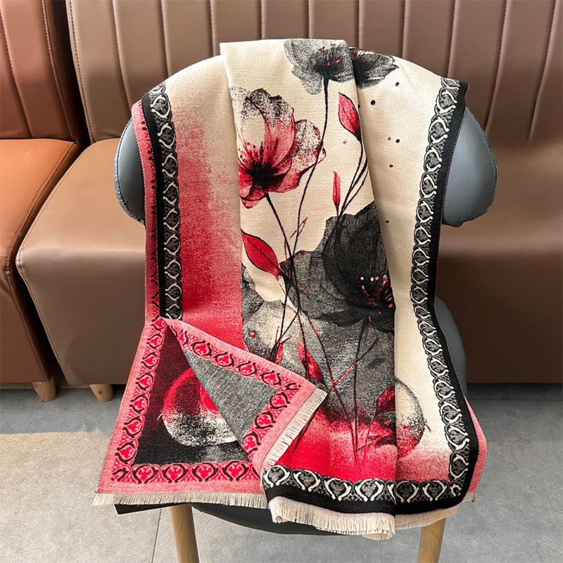 Buddha Stones Winter Ink Painting Lotus Flowers Leaves Pattern Soft Scarf Shawl - image 5