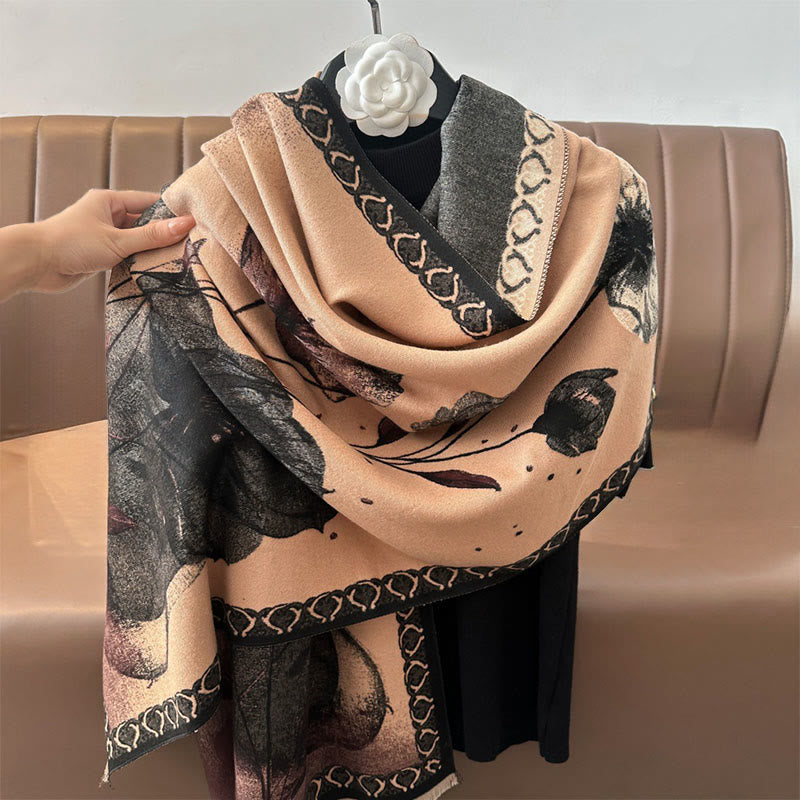 Buddha Stones Winter Ink Painting Lotus Flowers Leaves Pattern Soft Scarf Shawl - image 18