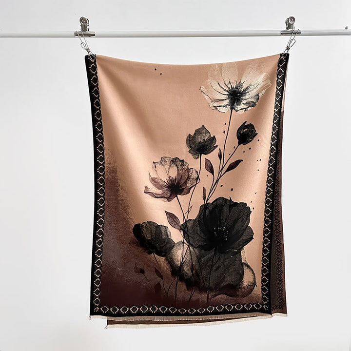 Buddha Stones Winter Ink Painting Lotus Flowers Leaves Pattern Soft Scarf Shawl - image 20