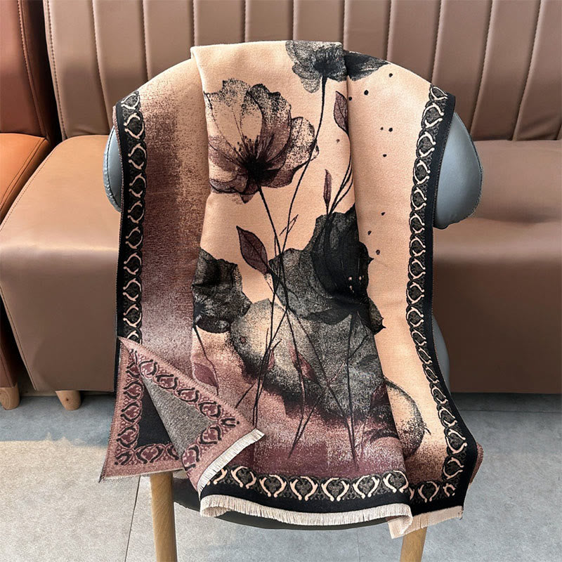 Buddha Stones Winter Ink Painting Lotus Flowers Leaves Pattern Soft Scarf Shawl - image 17