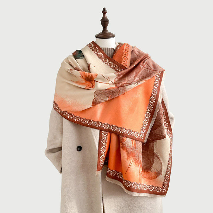 Buddha Stones Winter Ink Painting Lotus Flowers Leaves Pattern Soft Scarf Shawl - image 13