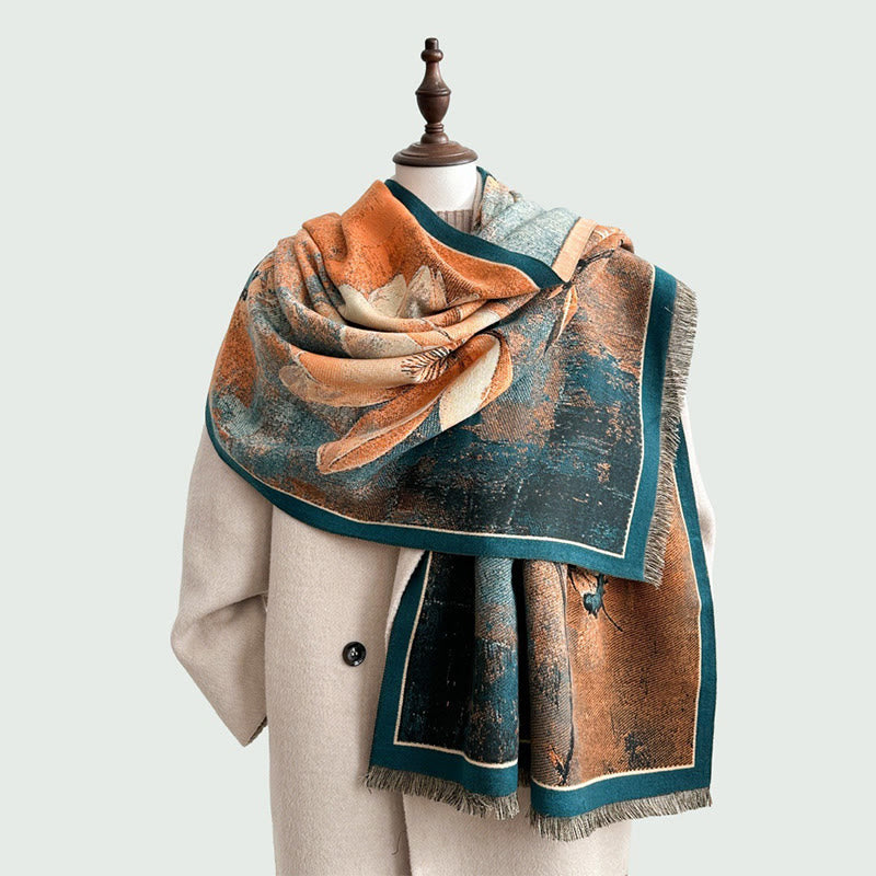 Buddha Stones Winter Magnolia Butterfly Pattern Soft Scarf Shawl - LightSalmon - 185*65cm - image 0
