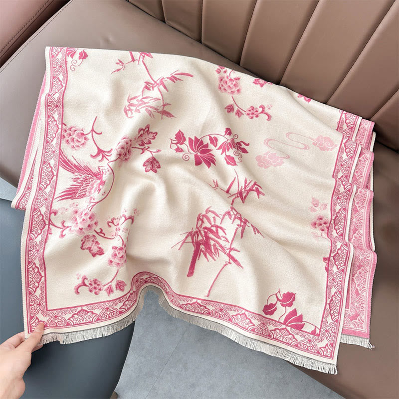 Buddha Stones Winter Birds Bamboo Leaves Vines Pattern Soft Scarf Shawl - LightPink - 180*65cm - image 21