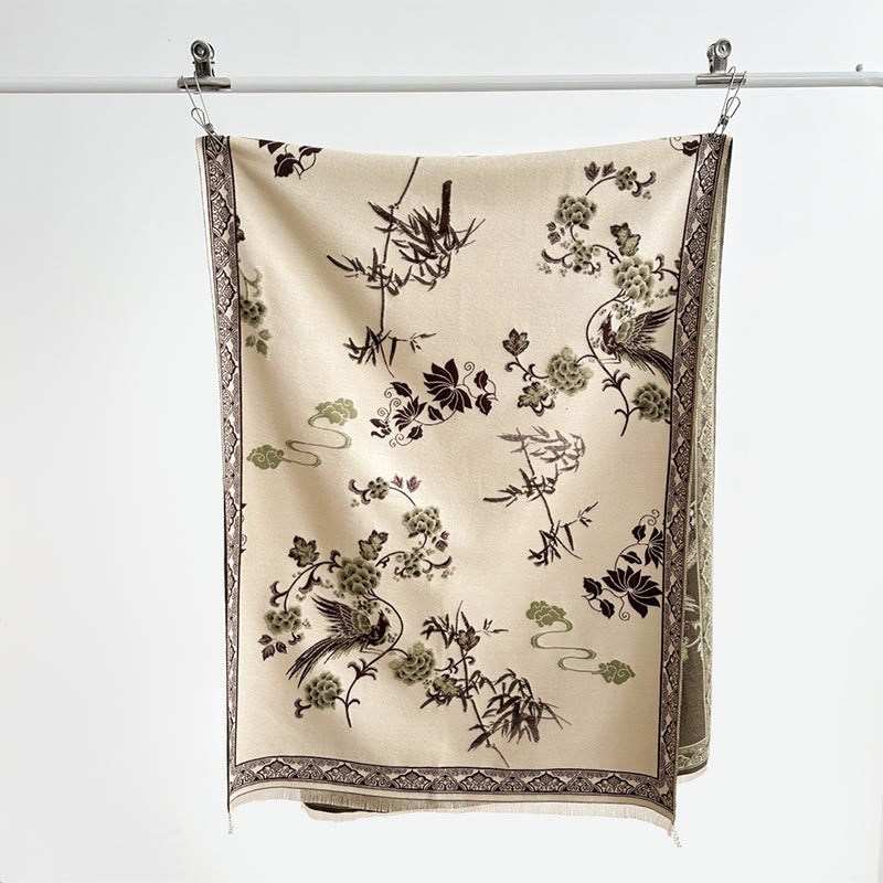 Buddha Stones Winter Birds Bamboo Leaves Vines Pattern Soft Scarf Shawl - image 13