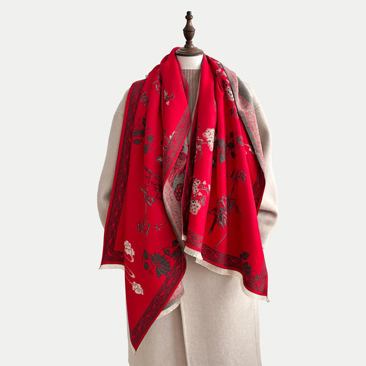 Buddha Stones Winter Birds Bamboo Leaves Vines Pattern Soft Scarf Shawl - image 7