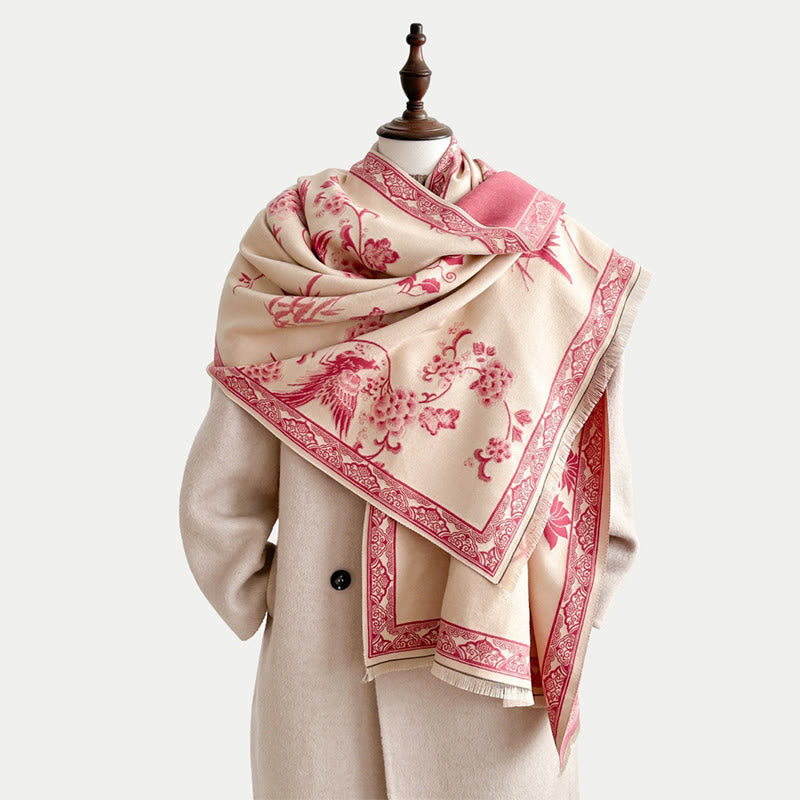 Buddha Stones Winter Birds Bamboo Leaves Vines Pattern Soft Scarf Shawl - image 24