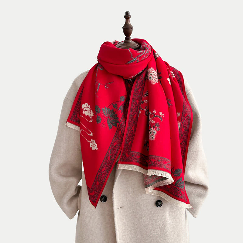 Buddha Stones Winter Birds Bamboo Leaves Vines Pattern Soft Scarf Shawl - image 6