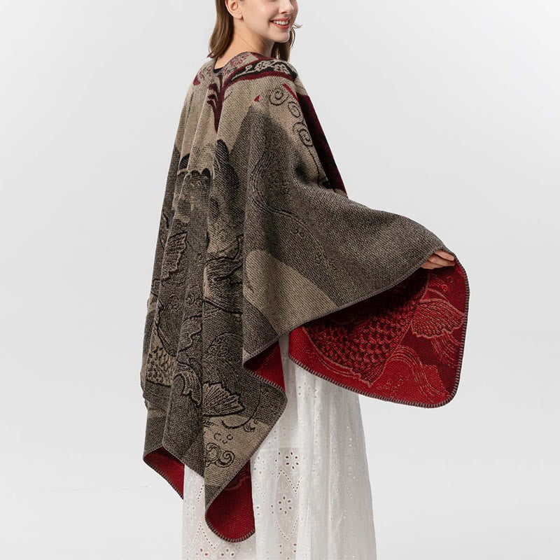 Buddha Stones Winter Koi Fish Waves Pattern Warm Cozy Scarf Shawl - image 6