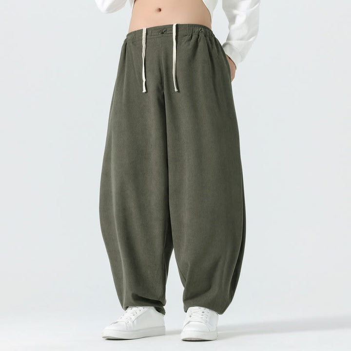 Buddha Stones Fall Solid Color Corduroy Men's Harem Pants With Pockets - DarkSeaGreen - US/UK/AU46，EU56 (5XL) - image 0