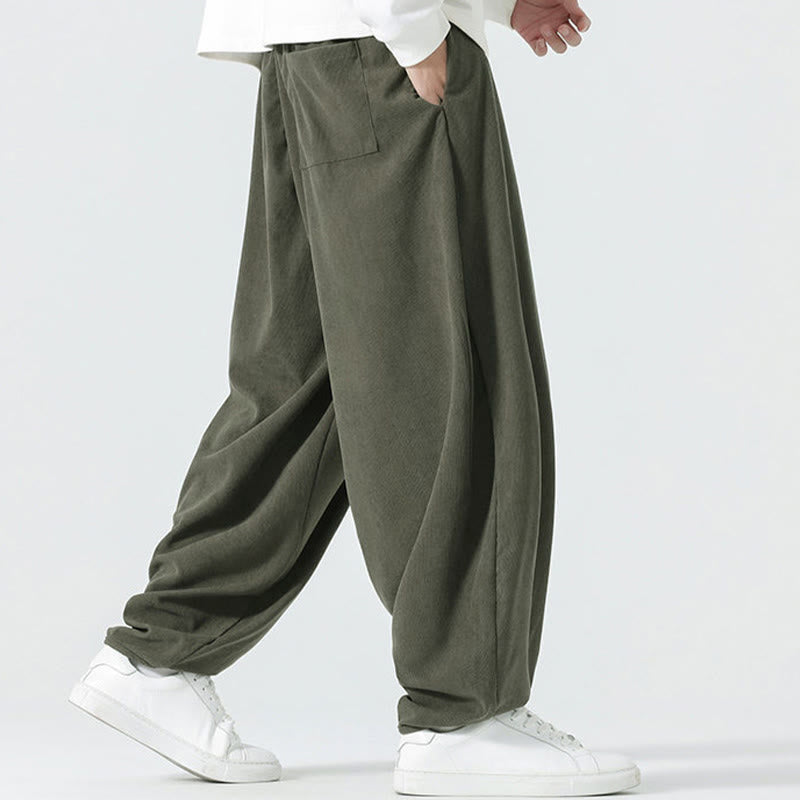 Buddha Stones Fall Solid Color Corduroy Men's Harem Pants With Pockets - image 3