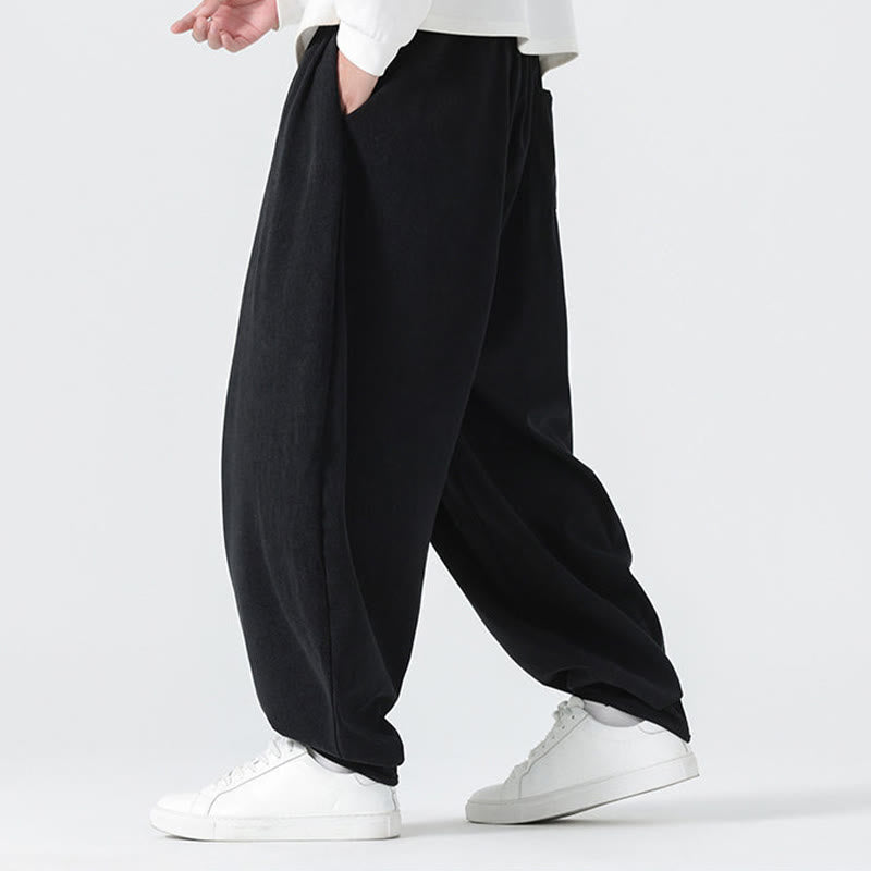 Buddha Stones Fall Solid Color Corduroy Men's Harem Pants With Pockets - image 8