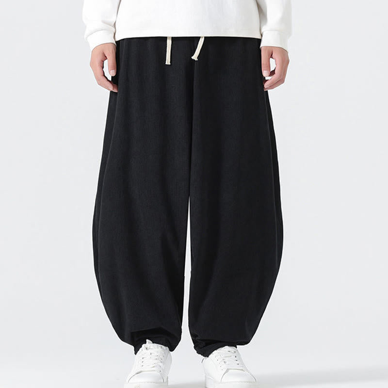 Buddha Stones Fall Solid Color Corduroy Men's Harem Pants With Pockets - image 9