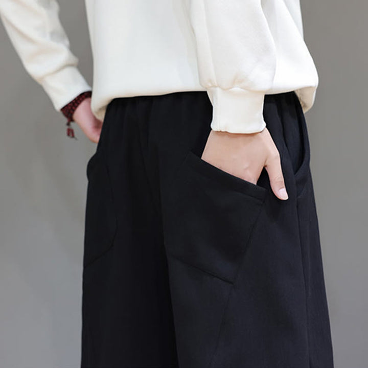 Buddha Stones Winter Solid Color Fleece-lined Men's Cotton Linen Pants With Pockets - image 19