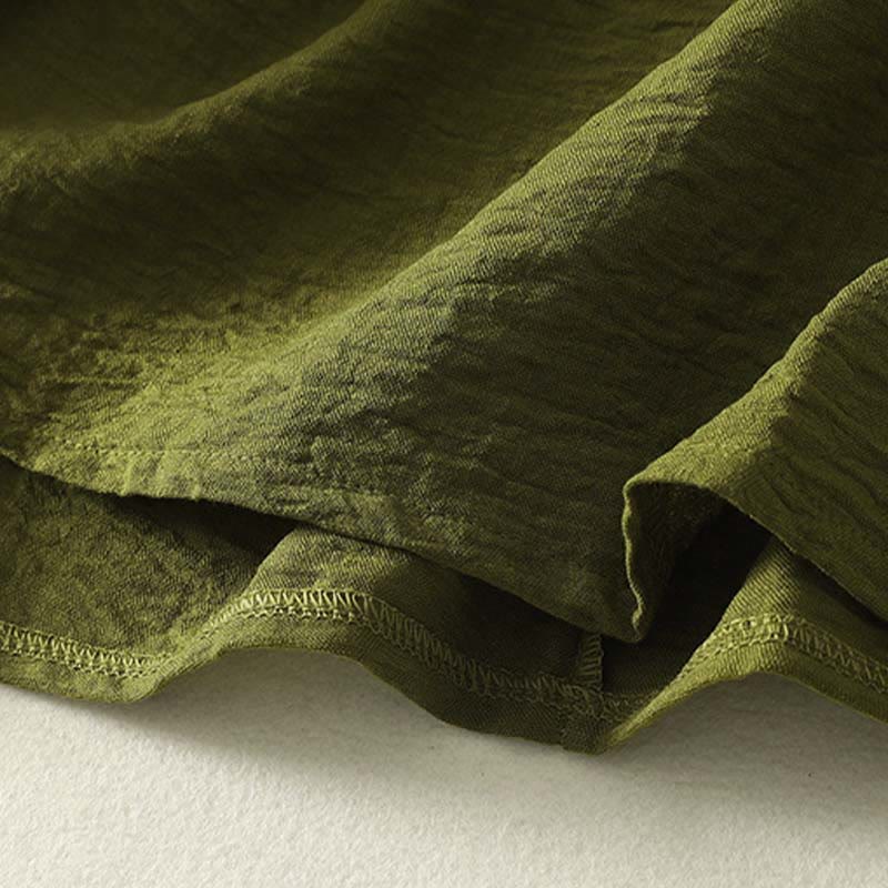 Buddha Stones Casual Olive Green Crew Neck Women's Cotton Linen Long Sleeve Shirt - image 9