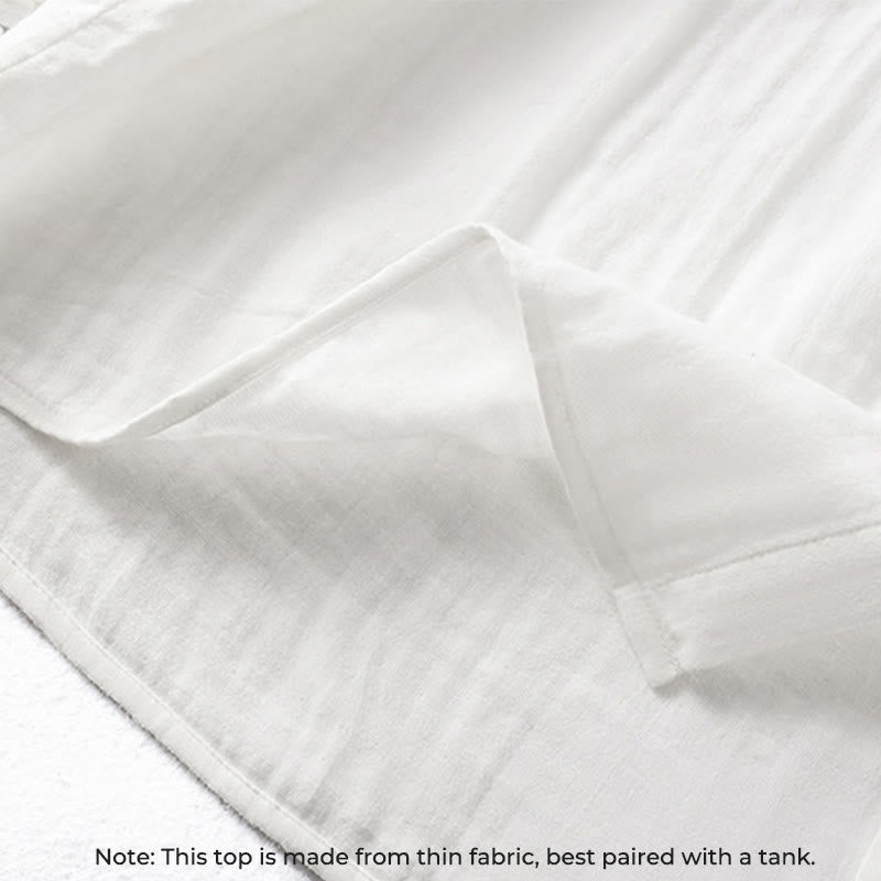 Buddha Stones White Ruffled Collar Long Sleeve Women's Cotton Shirt - image 8