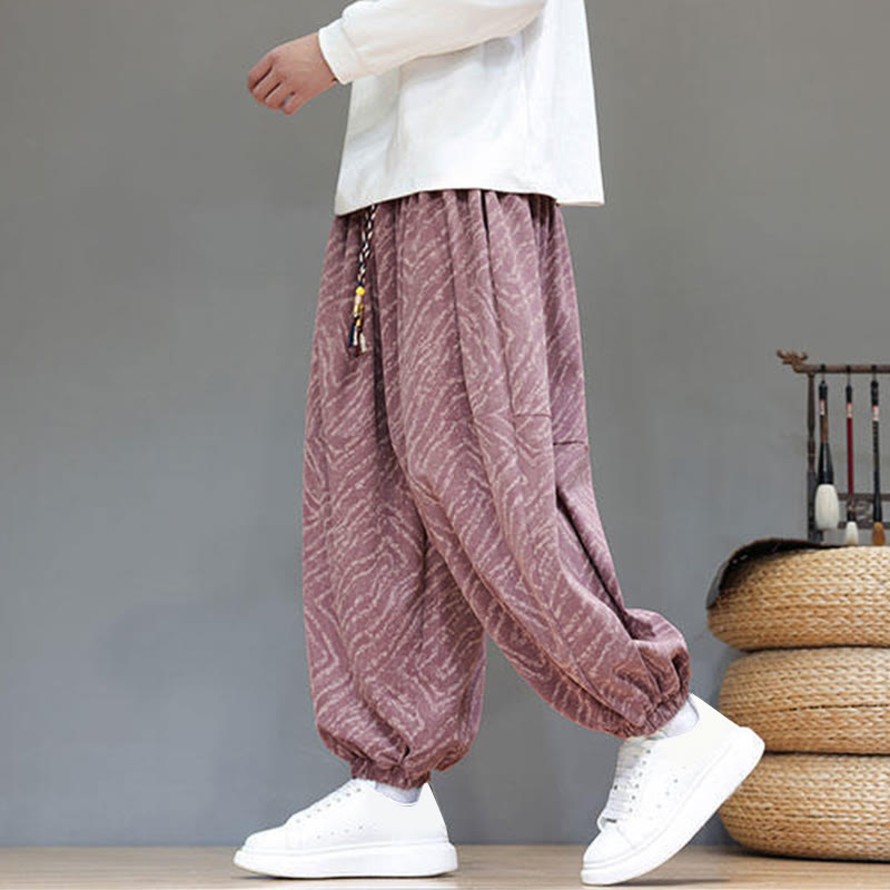 Buddha Stones Fall Texture Drawstring Design Corduroy Cotton Linen Men's Harem Pants With Pockets - image 23