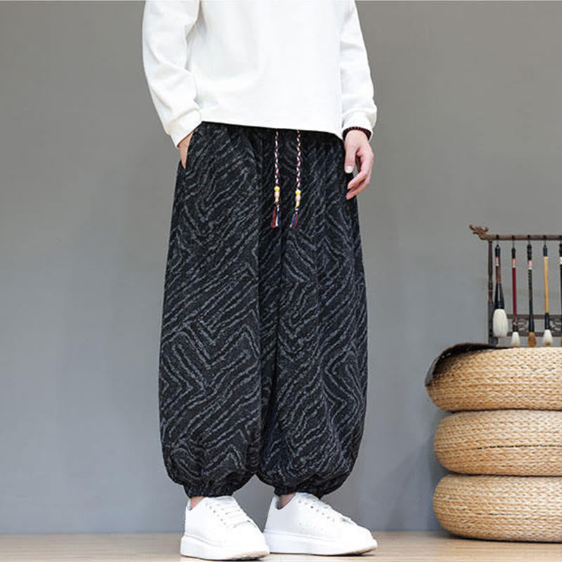 Buddha Stones Fall Texture Drawstring Design Corduroy Cotton Linen Men's Harem Pants With Pockets - image 12