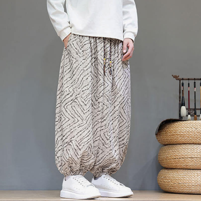 Buddha Stones Fall Texture Drawstring Design Corduroy Cotton Linen Men's Harem Pants With Pockets - image 5