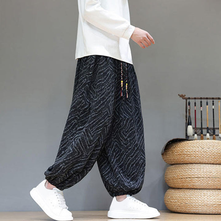 Buddha Stones Fall Texture Drawstring Design Corduroy Cotton Linen Men's Harem Pants With Pockets - image 13