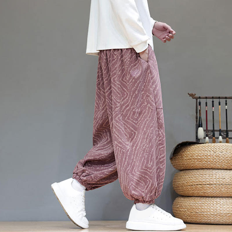 Buddha Stones Fall Texture Drawstring Design Corduroy Cotton Linen Men's Harem Pants With Pockets - image 30