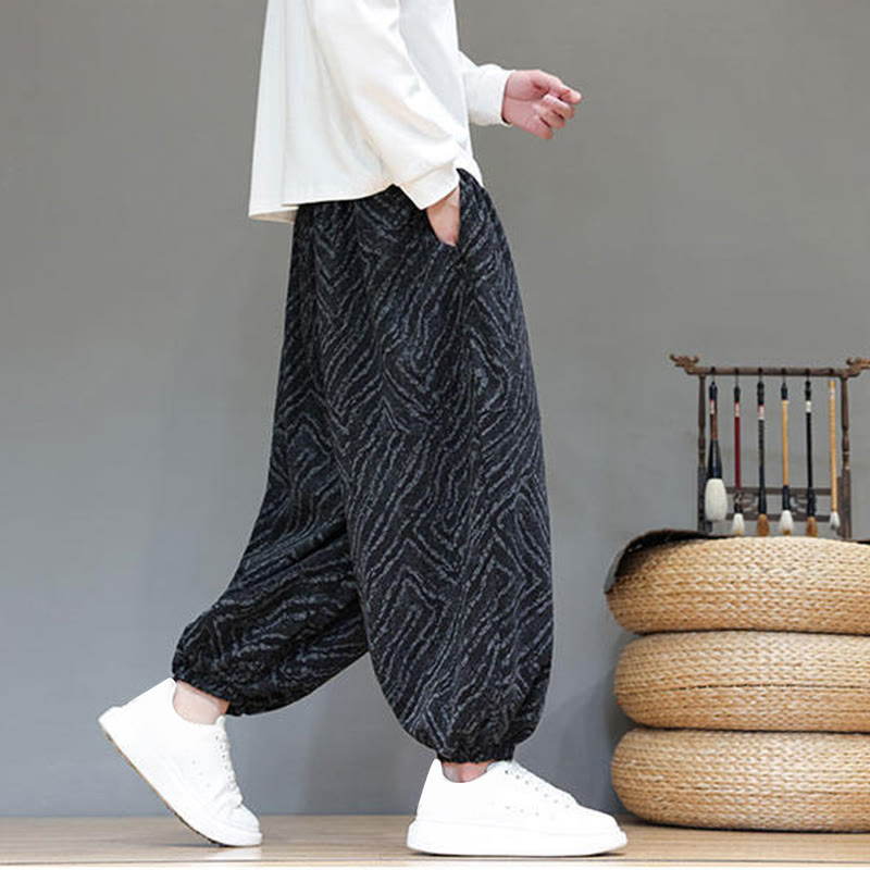 Buddha Stones Fall Texture Drawstring Design Corduroy Cotton Linen Men's Harem Pants With Pockets - image 15