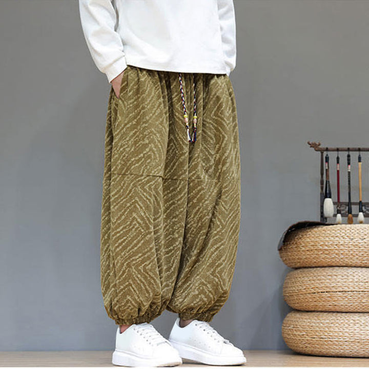 Buddha Stones Fall Texture Drawstring Design Corduroy Cotton Linen Men's Harem Pants With Pockets - image 32