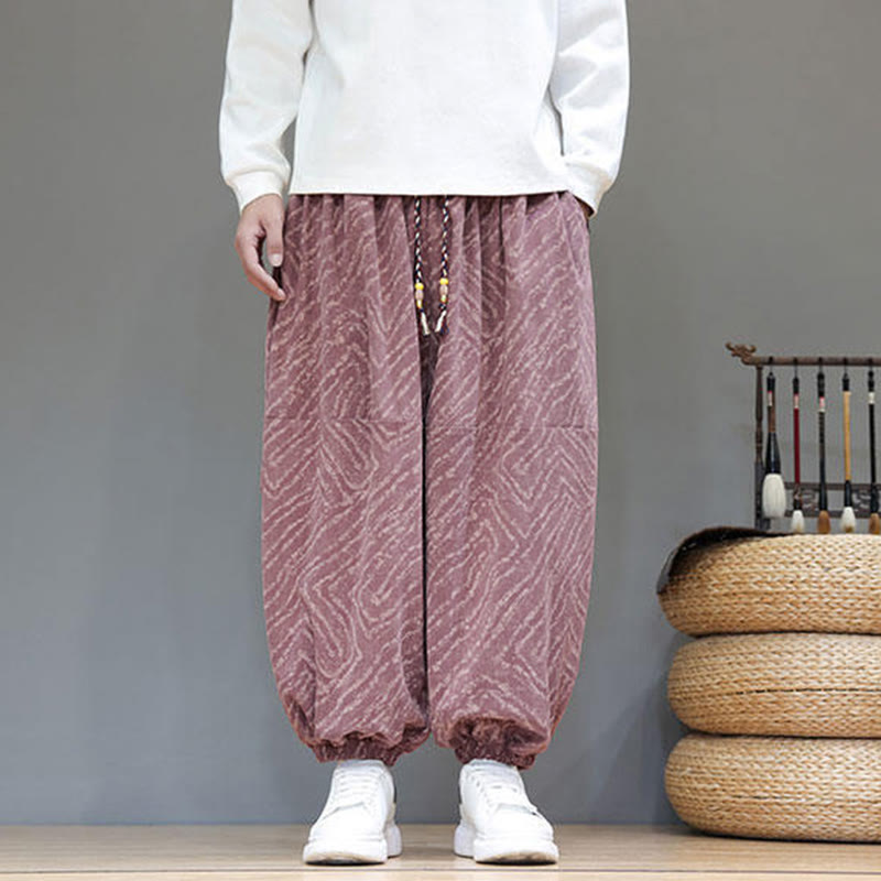 Buddha Stones Fall Texture Drawstring Design Corduroy Cotton Linen Men's Harem Pants With Pockets - image 26