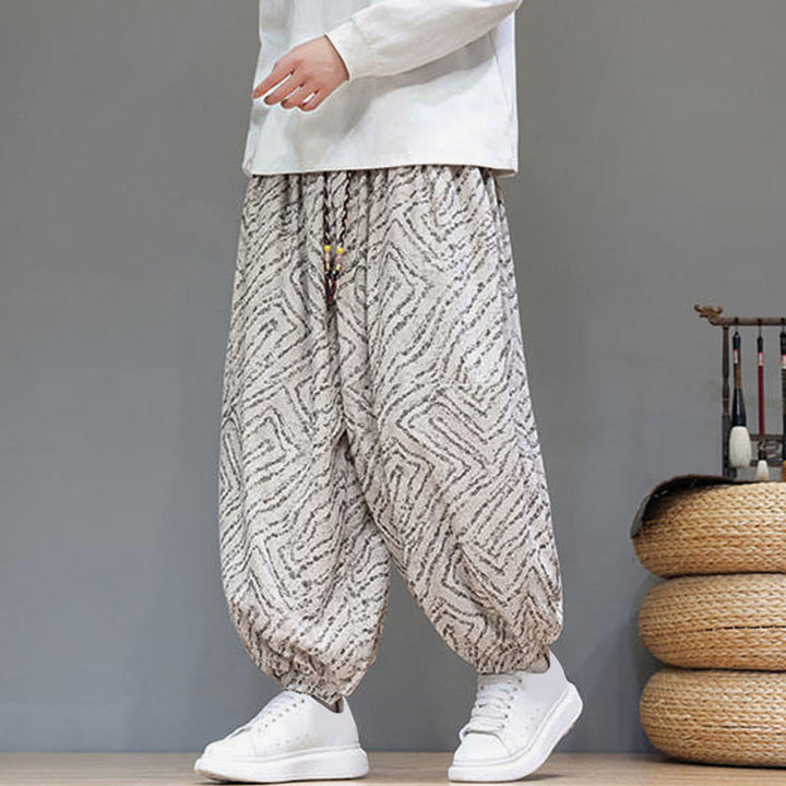 Buddha Stones Fall Texture Drawstring Design Corduroy Cotton Linen Men's Harem Pants With Pockets - Beige - US/UK/AU46，EU56 (5XL) - image 0