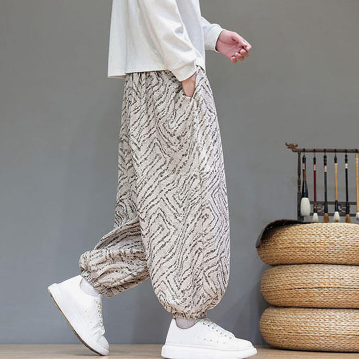 Buddha Stones Fall Texture Drawstring Design Corduroy Cotton Linen Men's Harem Pants With Pockets - image 6