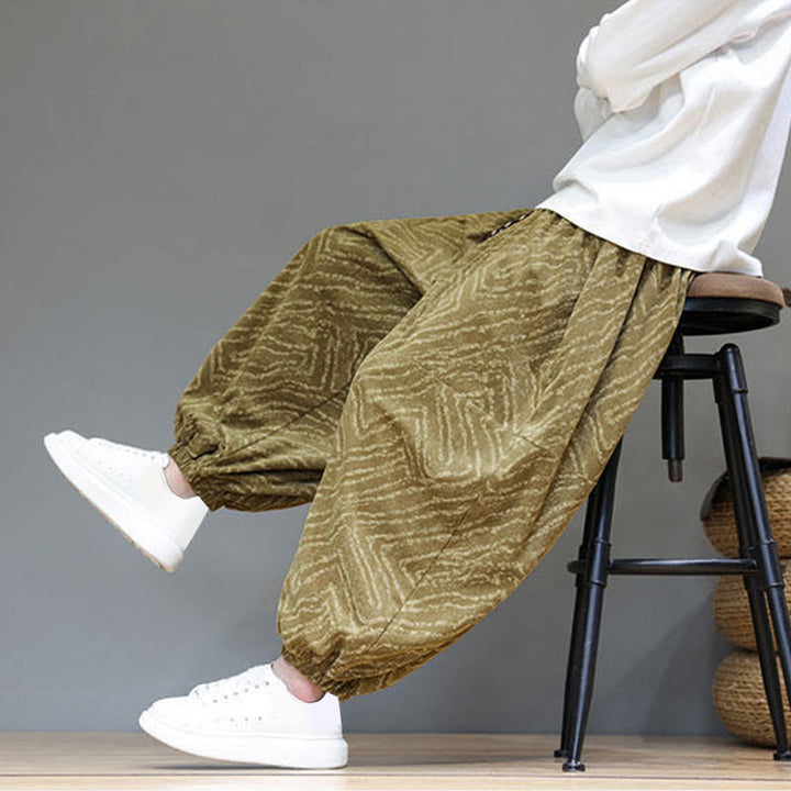 Buddha Stones Fall Texture Drawstring Design Corduroy Cotton Linen Men's Harem Pants With Pockets - image 39