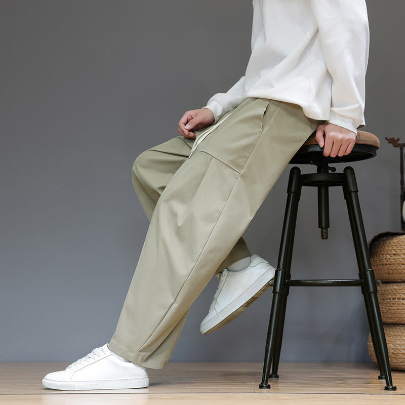 Buddha Stones Fall Pure Color Cotton Men's Cropped Harem Pants With Pockets - image 8