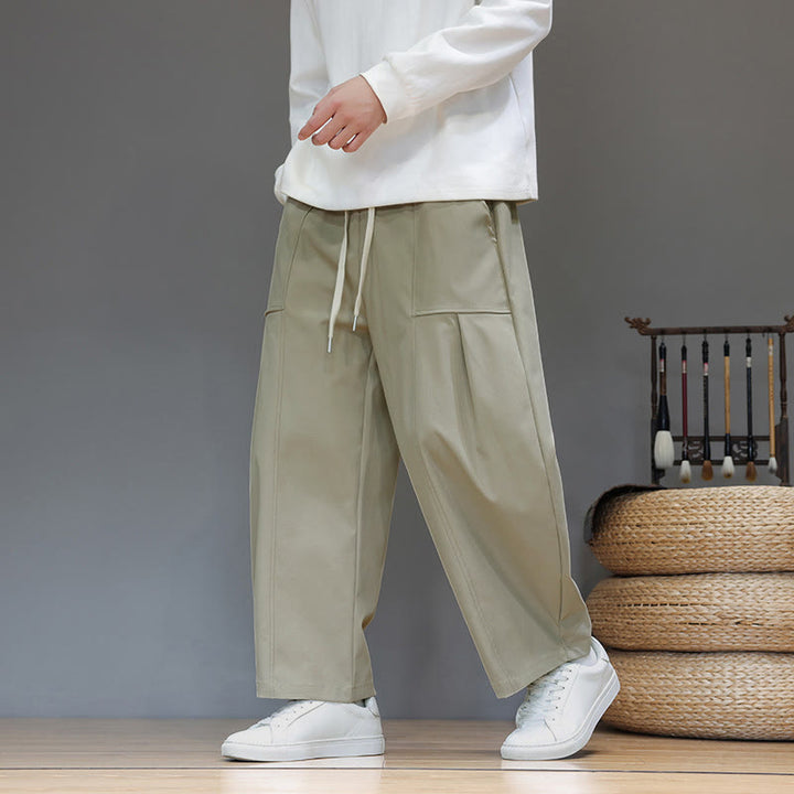 Buddha Stones Fall Pure Color Cotton Men's Cropped Harem Pants With Pockets - image 5