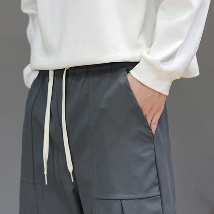 Buddha Stones Fall Pure Color Cotton Men's Cropped Harem Pants With Pockets - image 19