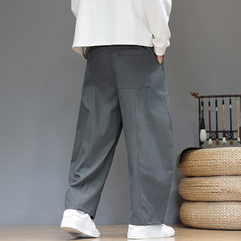 Buddha Stones Fall Pure Color Cotton Men's Cropped Harem Pants With Pockets - image 14