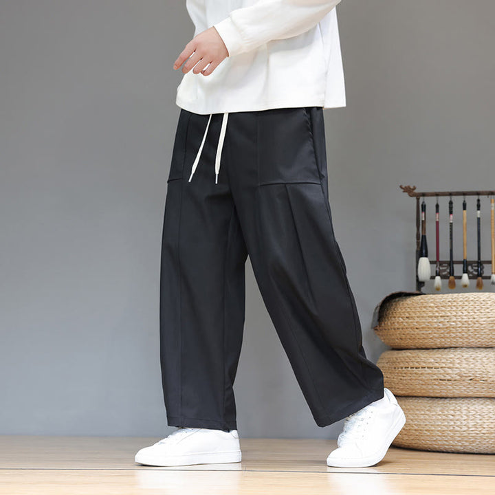 Buddha Stones Fall Pure Color Cotton Men's Cropped Harem Pants With Pockets - image 23