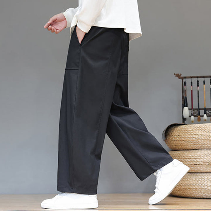 Buddha Stones Fall Pure Color Cotton Men's Cropped Harem Pants With Pockets - image 24