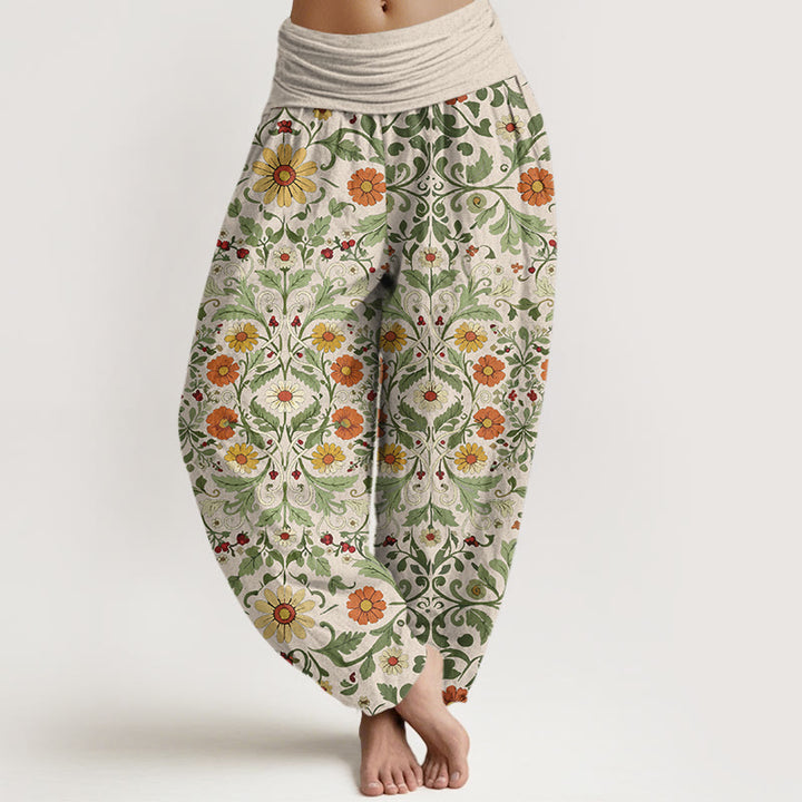 Buddha Stones Pure Cotton Colorful Flowers Vines Women's Elastic Waist Harem Pants - BlanchedAlmond - US16，UK/AU20，EU48 (3XL) - image 5