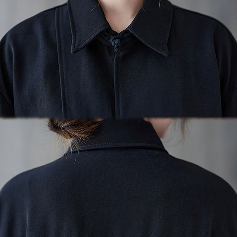 Buddha Stones Black Plain Frog-Button Lapel Women's Cotton Long Sleeve Shirt - image 10